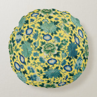 Kineseri Blommig Gul Chintz Rund Kudde
