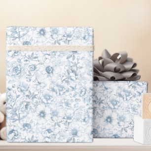 Kineseri Blommigt Blått Inpackningspapper Presentpapper