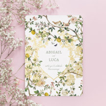 Kineseri Blommor Fåglar Bröllop Folie Inbjudan