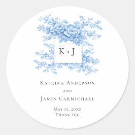 Kineseri Bröllopsblommig Monogram Elegant Runt Klistermärke