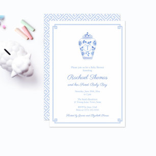 Kineseri Chic Monogram Söt Babypojke Baby Shower Inbjudningar