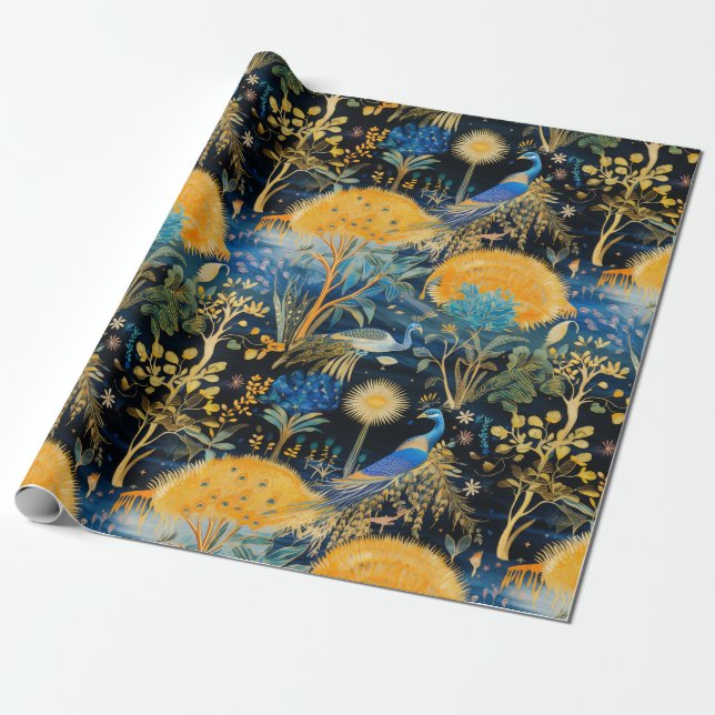Kineseri exotiska fåglar botaniskt mönster (5) presentpapper (Utrullad)