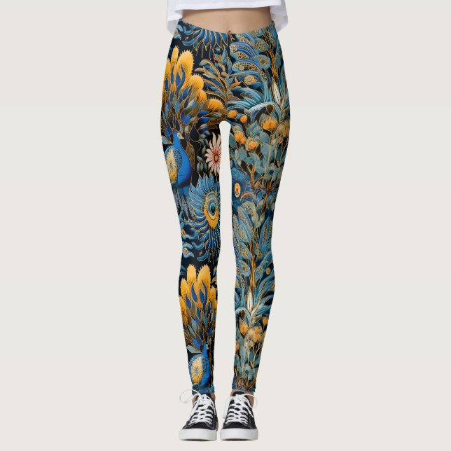 Kineseri exotiska fåglar botaniskt mönster (7) leggings (Framsida)