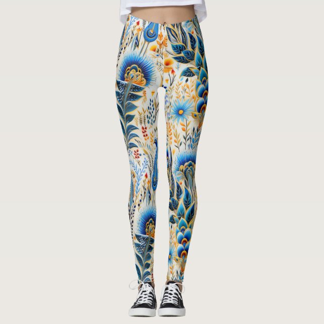 Kineseri exotiska fåglar botaniskt mönster (9) leggings (Framsida)