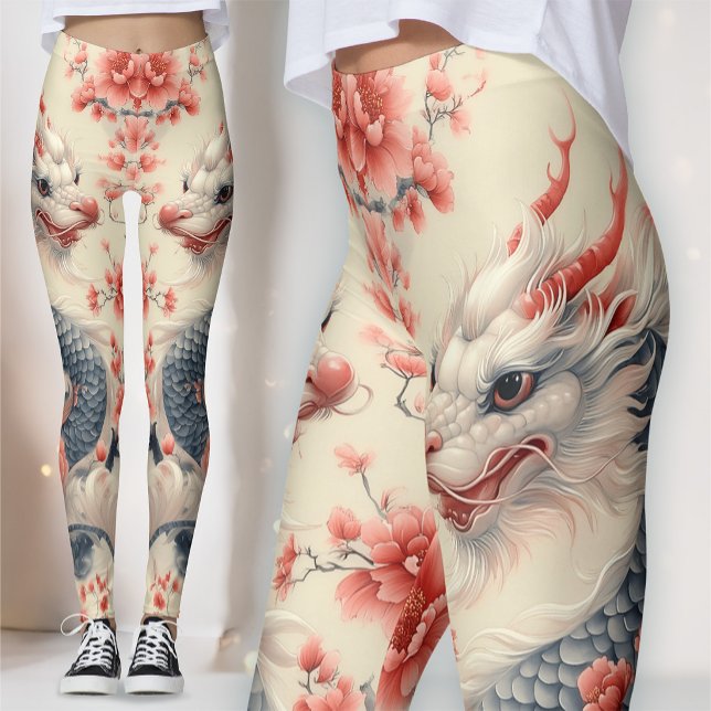 Kineseri Imperial Dragon | Coral Sakura Art Leggings (Skapare uppladdad)