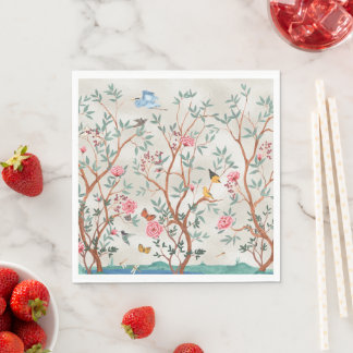 Kineseri väggdekoration med fåglar och blommande t pappersservett