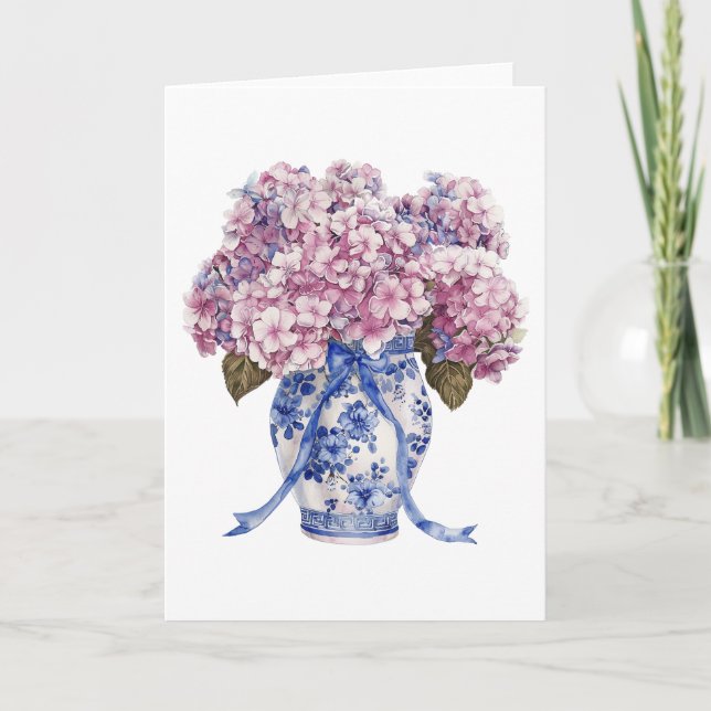 Kineseri Vas Hortensia Blommor Tom Greeting Card Kort (Framsida)