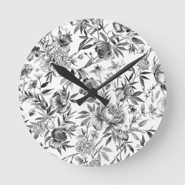 Kineseri Vattenfärg Blommig Botanisk Målning Rund Klocka (Framsida)