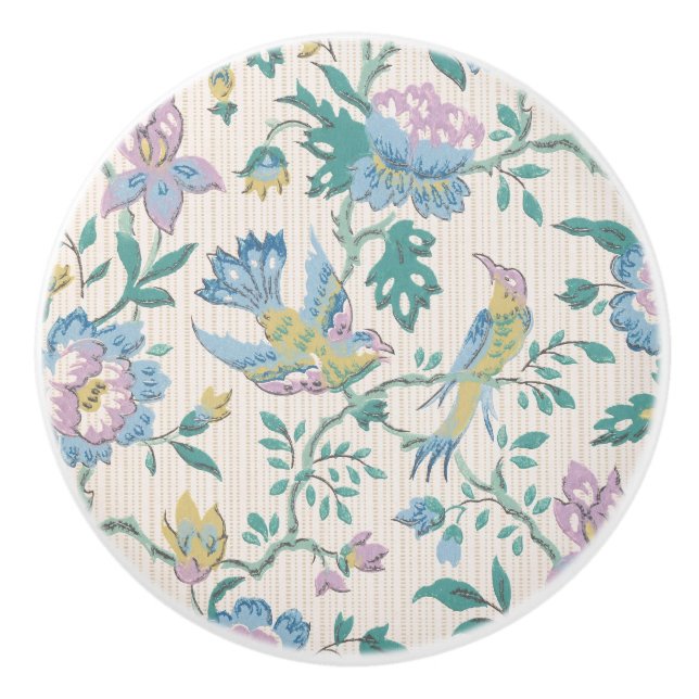 Kineseri Vintage Fågel Blommig Pastell Mönster Knopp (Framsidan)