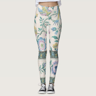 Kineseri Vintage Fågel Blommig Pastell Mönster Leggings