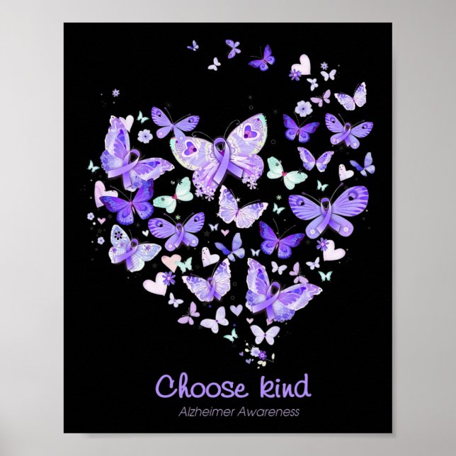 Kinesisk Alzheimer Awareness Fjärilar Heart Gi Poster (Framsidan)