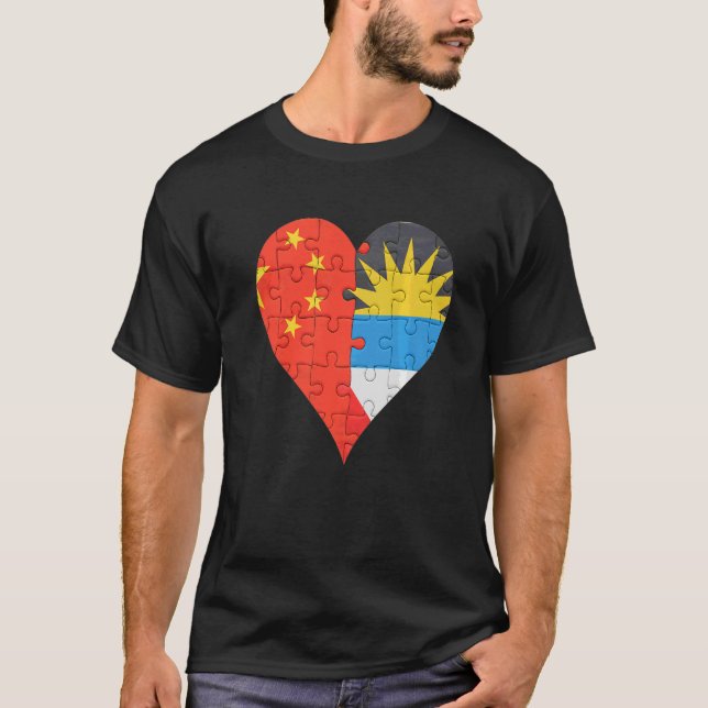 Kinesisk antiguan & Barbudan Flagga Heart T Shirt (Framsida)