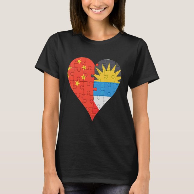 Kinesisk antiguan & Barbudan Flagga Heart T Shirt (Framsida)