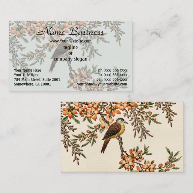 Kinesisk antique Flower & Bird, Vintage Garden Visitkort (Fram/baksida)
