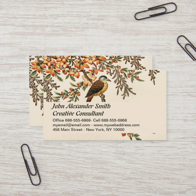 Kinesisk antique Flower & Bird, Vintage Garden Visitkort (Fram/Back In Situ)