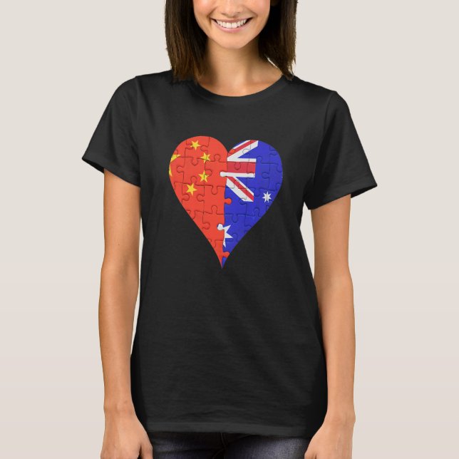 Kinesisk australisk Flagga Heart T Shirt (Framsida)