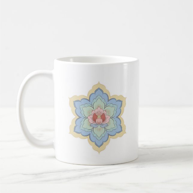 Kinesisk Baoxiang-blomma i persika och himmel Kaffemugg (Vänster)