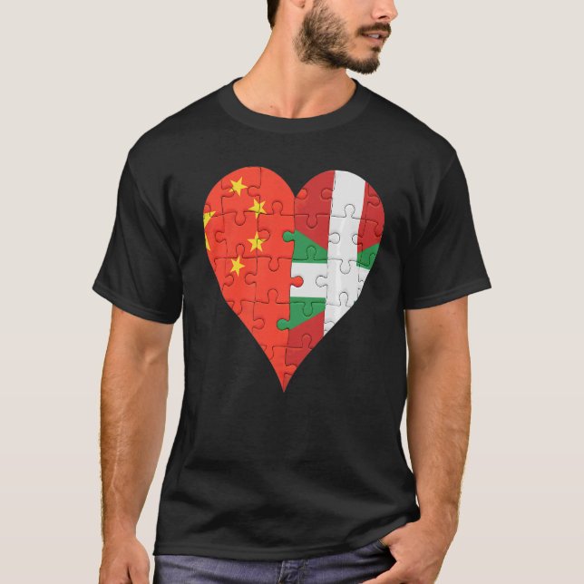 Kinesisk baskisk Flagga Heart T Shirt (Framsida)