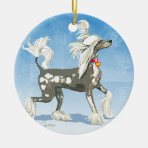 Kinesisk beskogad Hund Julgransprydnad Keramik
