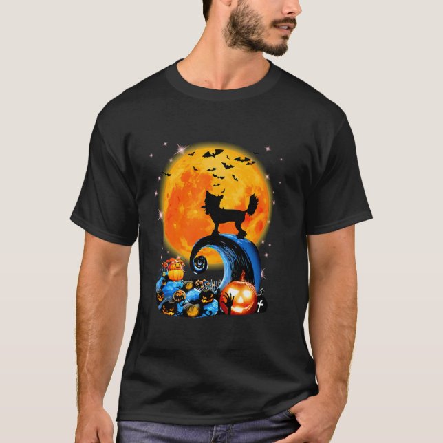 Kinesisk bestred och Gult Måne Halloween-nuny gör T Shirt (Framsida)