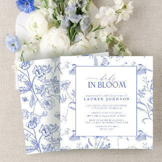 Kinesisk blå och vit Vintage Blommigt Baby i blode Inbjudningar