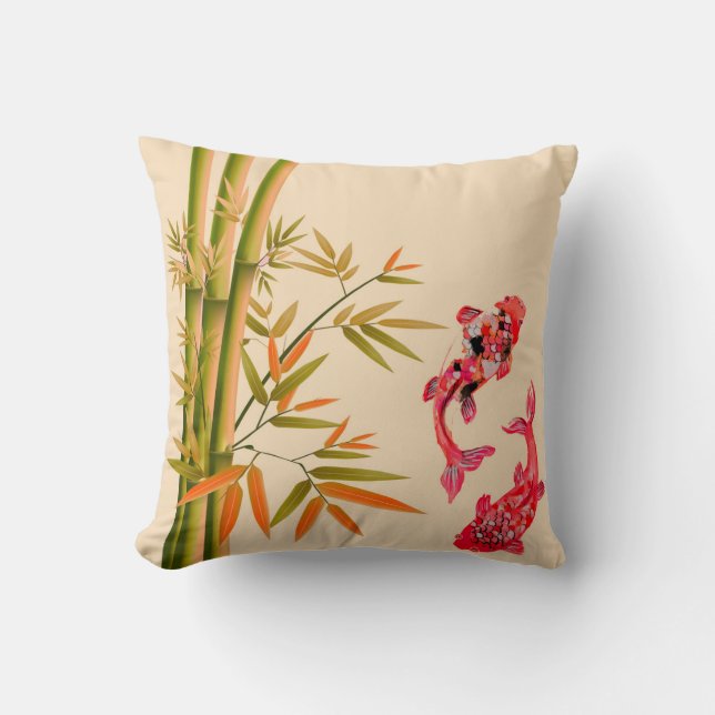 Kinesisk bläck art bamboo red koi carps etnisk des kudde (Framsida)