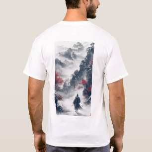 Kinesisk Bläck Painting Stil Figur T-Shirt