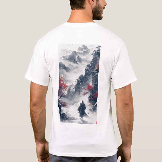 Kinesisk Bläck Painting Stil Figur T-Shirt (Baksida)