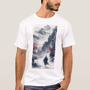 Kinesisk Bläck Painting Stil Figur T-Shirt