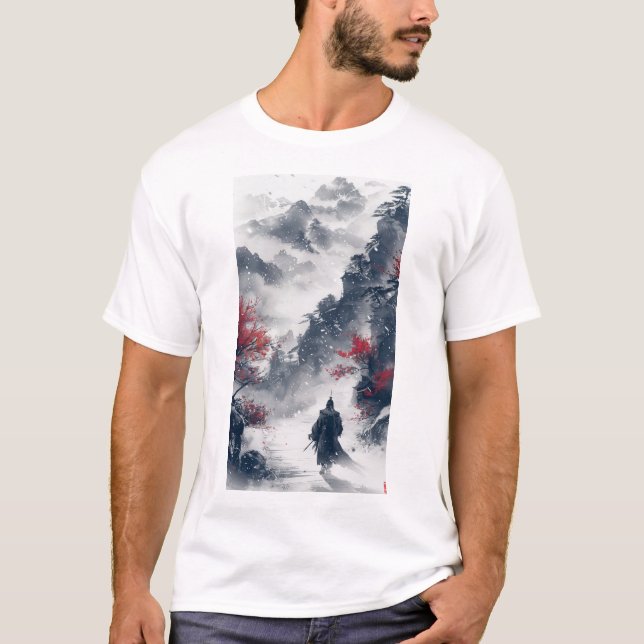 Kinesisk Bläck Painting Stil Figur T-Shirt (Framsida)