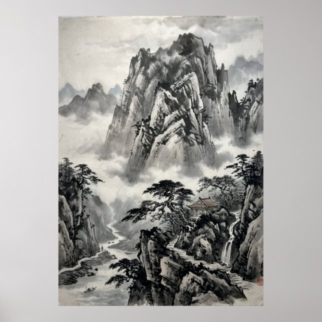 Kinesisk bläckberglandskapsaffisch | Östasiatisk Poster (Framsidan)