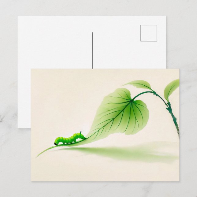 Kinesisk bläckfjäril larv på Lind Vykort (Fram/baksida)