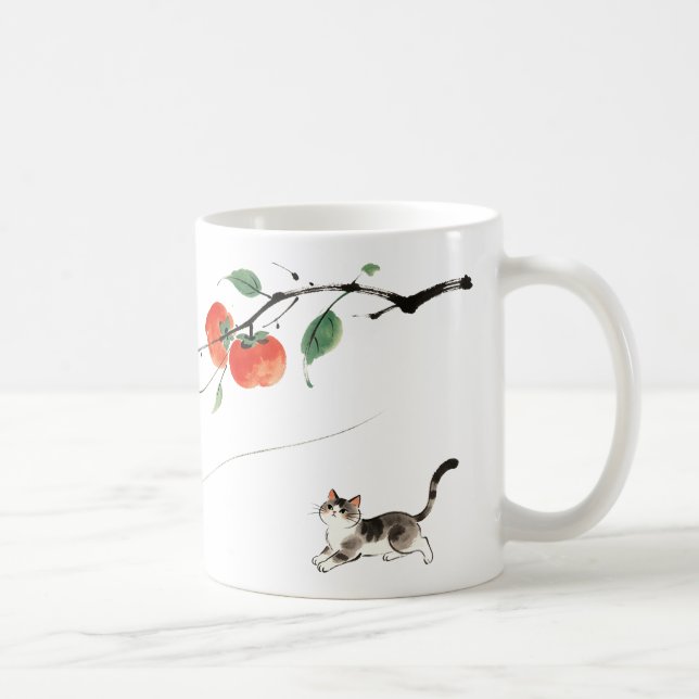 Kinesisk bläcktvätt Persimon Kat Konst Kaffe Mugg (Höger)
