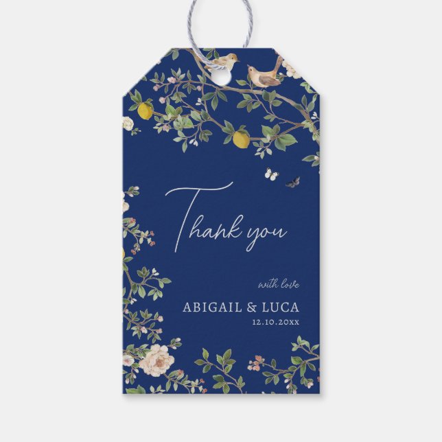 Kinesisk blom- och fågelbröllopsinbjudan presentetikett (Framsidan)