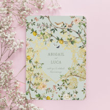 Kinesisk blomfågel bröllopsfolieinbjudan