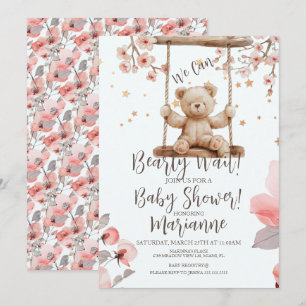 Kinesisk Blommig Björn Baby Shower Flicka Inbjudningar