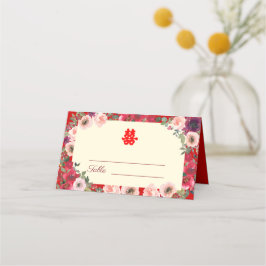 Kinesisk blommigt av röd lila placeringskort