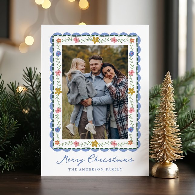 Kinesisk Blommigt Folk Art Scalloped Ram Photo Julkort (Skapare uppladdad)