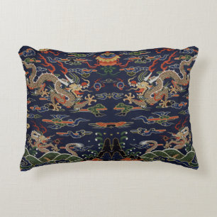 Kinesisk Blue Kesi Dragon Tapestry Prydnadskudde