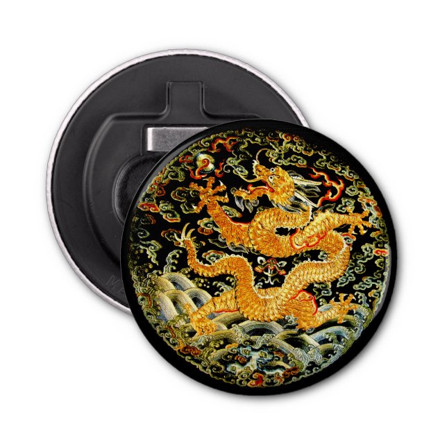 Kinesisk broderad guld- drake för zodiac flasköppnare (Framsidan)