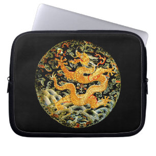Kinesisk broderad guld- drake för zodiac laptop sleeve