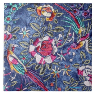KINESISK BRODERI AV RO OCH FÅGLAR KAKELPLATTA