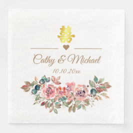 Kinesisk bröllop elegant rustik dammig rosa blommi pappersservett