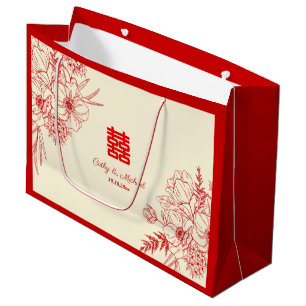 Kinesisk bröllop röd beige blommigt oriental