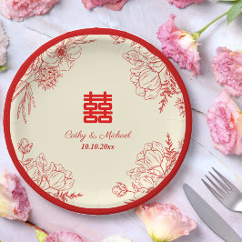 Kinesisk bröllop röd beige blommigt oriental