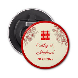 Kinesisk bröllop röd beige blommigt oriental flasköppnare