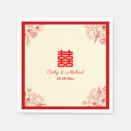 Kinesisk bröllop röd beige blommigt oriental pappersservett