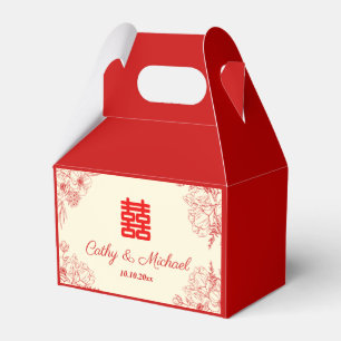 Kinesisk bröllop röd beige blommigt oriental presentaskar
