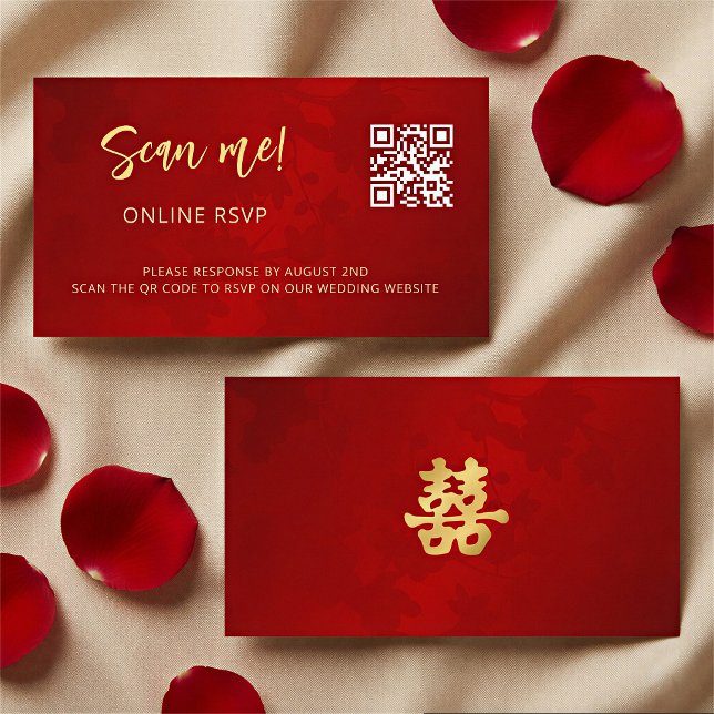 Kinesisk bröllops QR-kod RSVP online Tilläggskort (Skapare uppladdad)