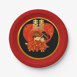 Kinesisk Bröllopsfest Tallrikar Traditional par